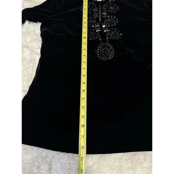 TALBOTS Women Blouse Top Black Silk Blend Velvet Rhinestone Sz 4 Holiday Goth - Picture 8 of 9